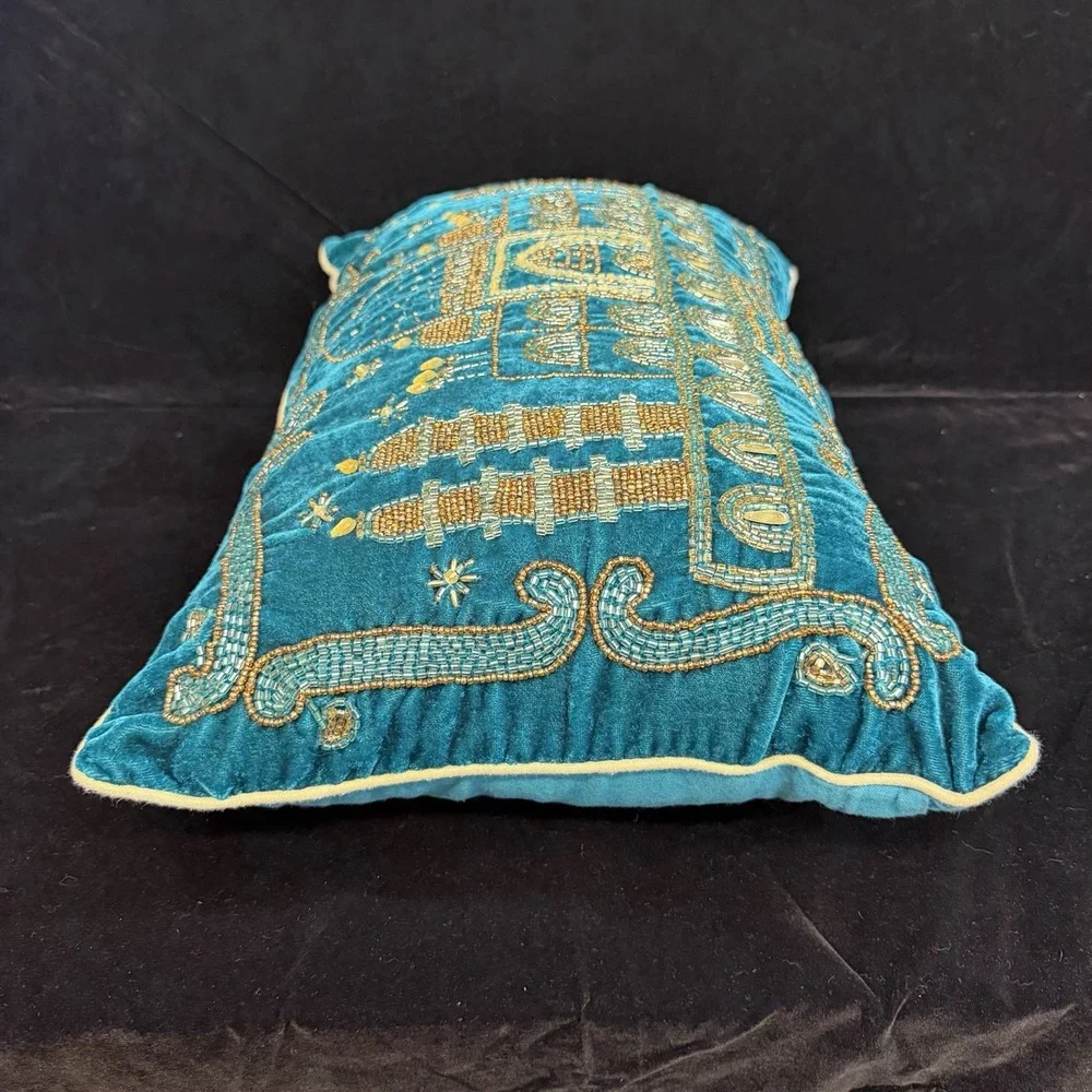 Vintage Bead Embroidered Taj Mahal Pillow Cover (Includes Pillow Insert)